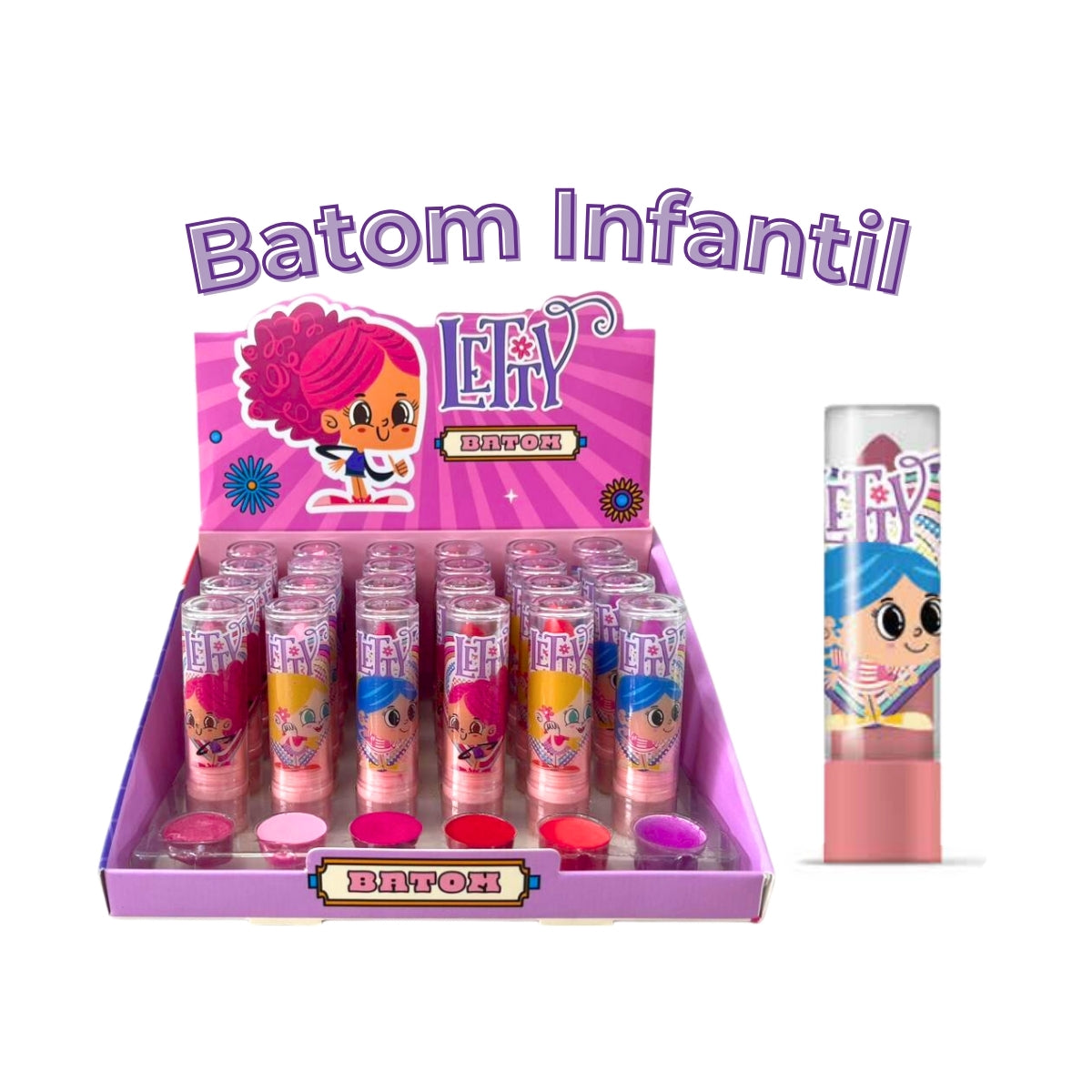 BATOM BALA INFANTIL BOX C/24 6 CORES - LETTY
